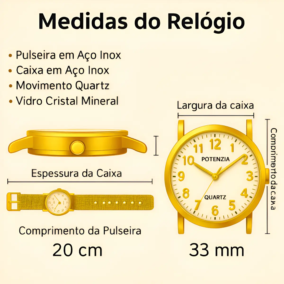 Kit Relógio Feminino Dourado MIGLORIE Quartz + Joias - Imagem 3