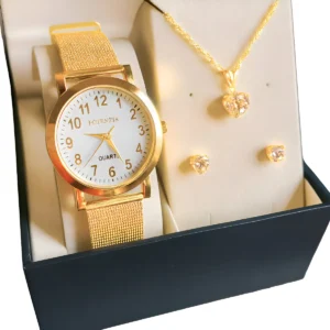 Kit Relógio Feminino Dourado MIGLORIE Quartz + Joias
