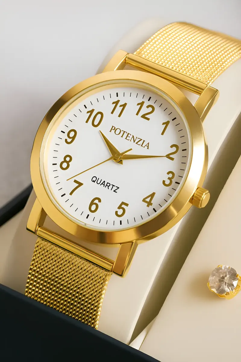 Kit Relógio Feminino Dourado MIGLORIE Quartz + Joias - Imagem 2
