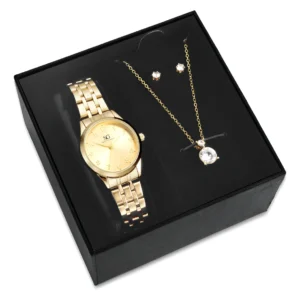 Kit Relógio Saint Germain Dourado Feminino 28mm + Joias