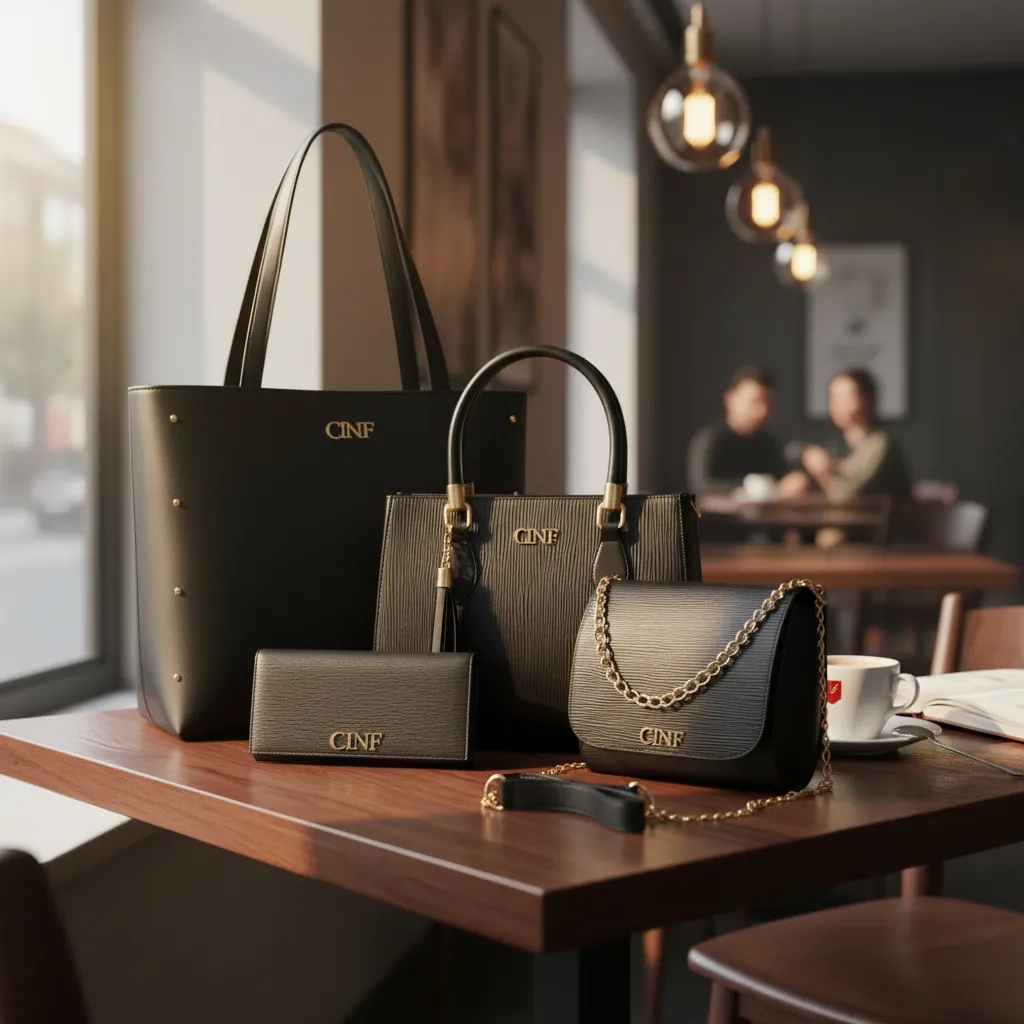 Kit Bolsas Femininas Cinf 4 Peças Preta: Sacola e Transversal - Imagem 3