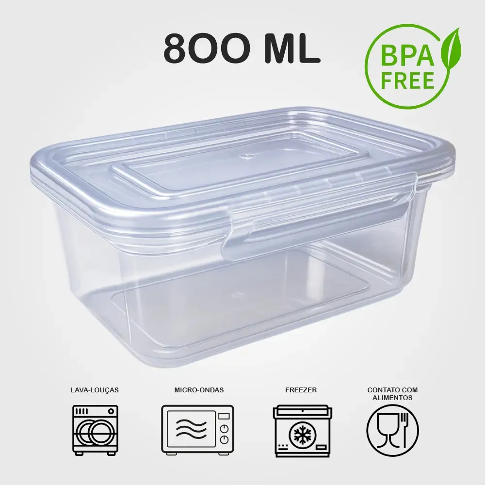 Kit 10 Potes para Marmita GetaPlast 800ml Retangulares Herméticos - Imagem 3