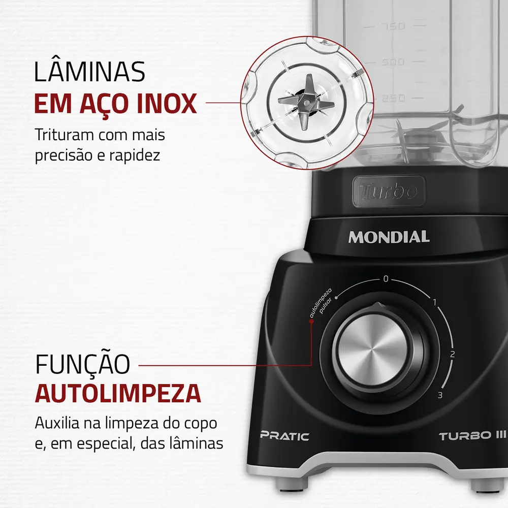 Liquidificador Mondial Pratic Turbo III 550W 2.2L - Imagem 5