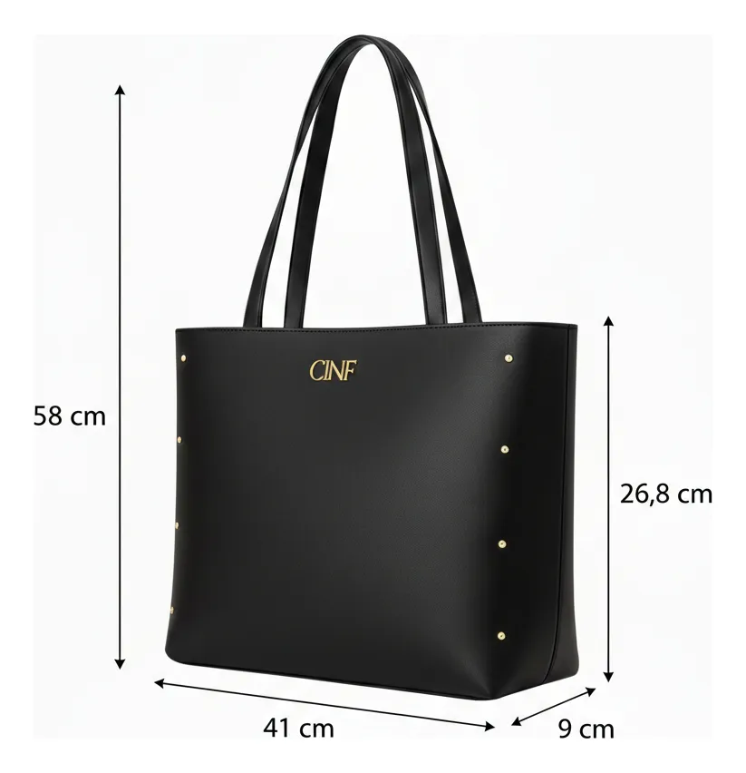 Kit Bolsas Femininas Cinf 4 Peças Preta: Sacola e Transversal - Imagem 6