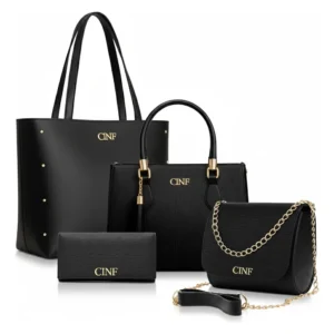 Kit Bolsas Femininas Cinf 4 Peças Preta: Sacola e Transversal