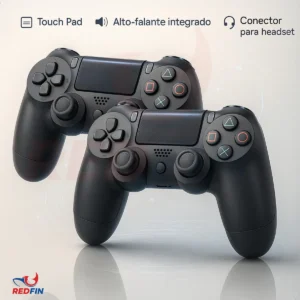 Kit 2 Controles PS4 Redfin Bluetooth Sem Fio Preto