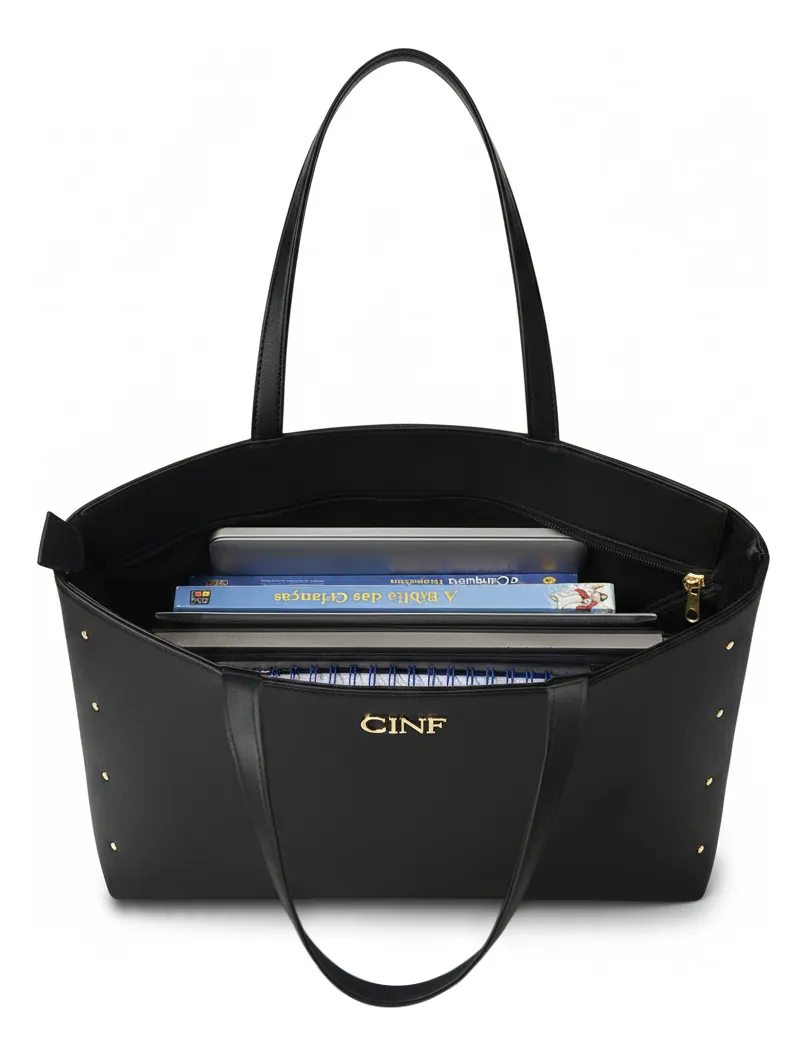 Kit Bolsas Femininas Cinf 4 Peças Preta: Sacola e Transversal - Imagem 5