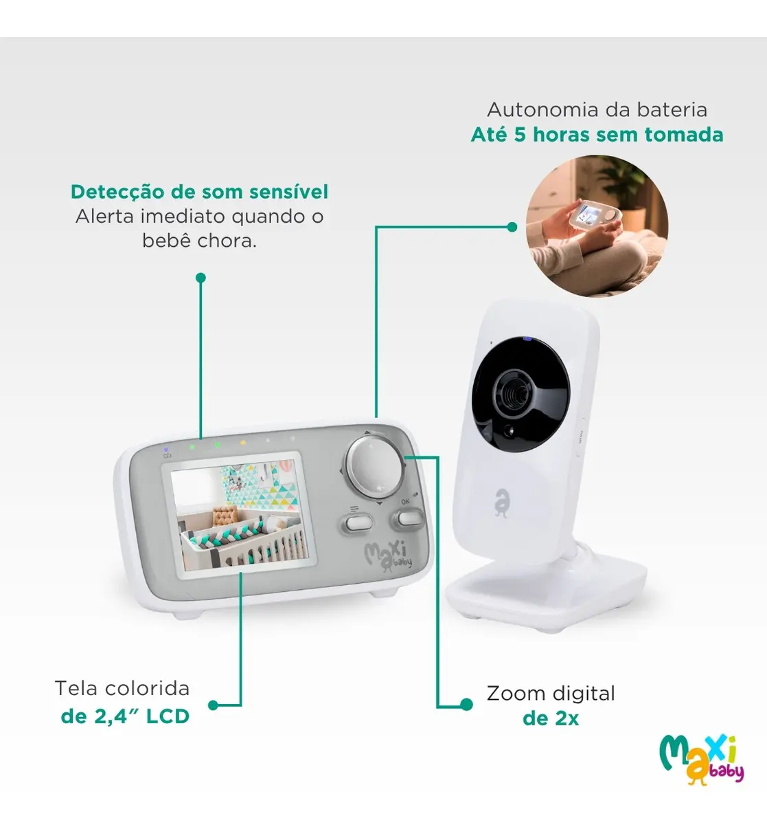 Babá Eletrônica Maxi Baby Baby On 2.4" Sem Fio com Zoom - Imagem 5