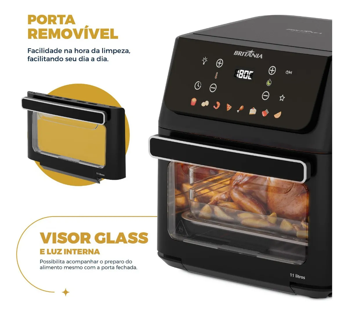 Air Fryer Oven Britânia BAF11A 11 Litros - 8 Funções, 1800W - Imagem 3