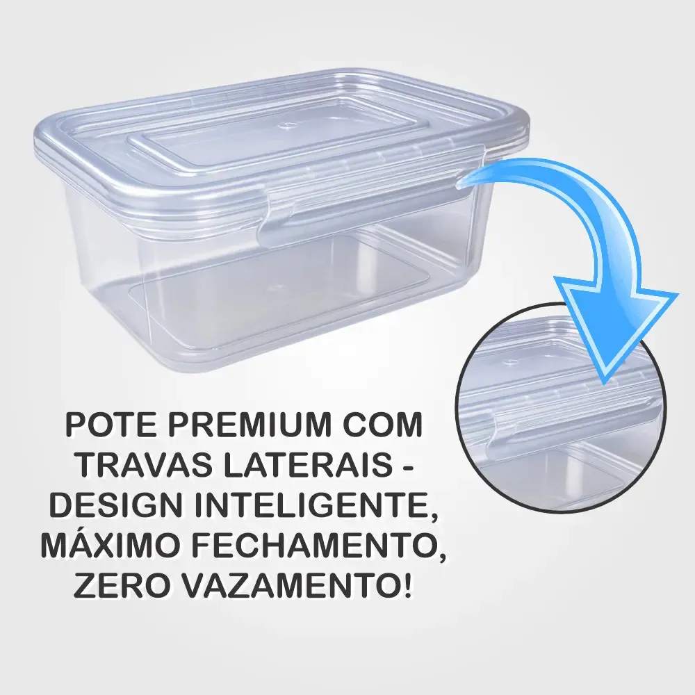Kit 10 Potes para Marmita GetaPlast 800ml Retangulares Herméticos - Imagem 4