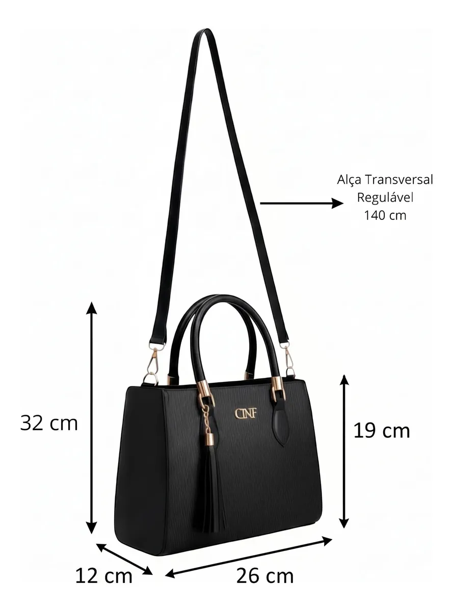 Kit Bolsas Femininas Cinf 4 Peças Preta: Sacola e Transversal - Imagem 11
