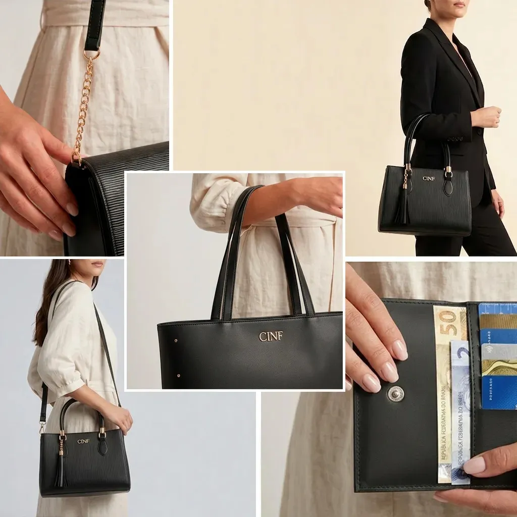Kit Bolsas Femininas Cinf 4 Peças Preta: Sacola e Transversal - Imagem 4
