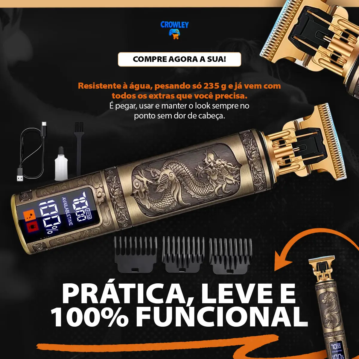 Máquina de Barbear Elétrica Crowley 8013 Bivolt Recarregável - Imagem 6