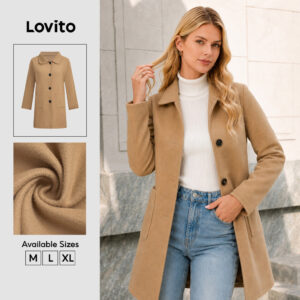 Lovito Elegante Casaco Botão Frontal Casaco Caqui Outono/inverno para mulheres LNL141425