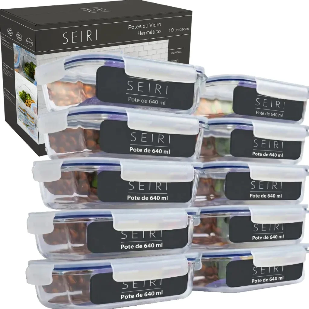 Kit 10 Potes Vidro Hermético 640ml Borossilicato Fitness