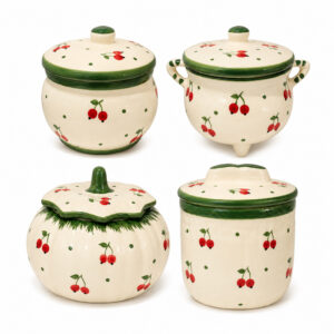 🍒 Potes Decorativos De Cerâmica Esmaltada – Cereja | Decoração